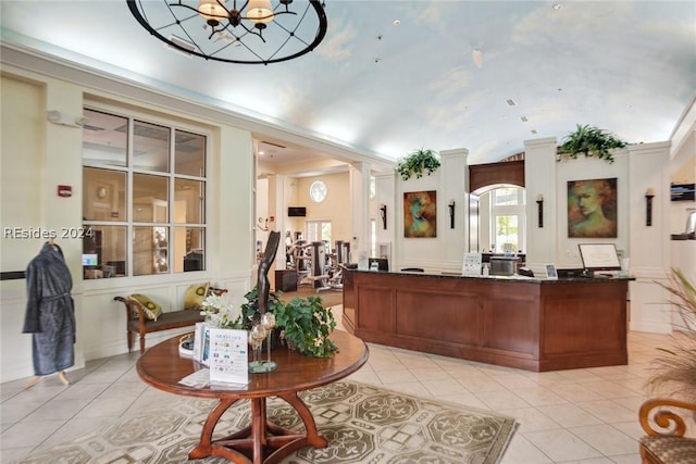 reception area with ornate columns