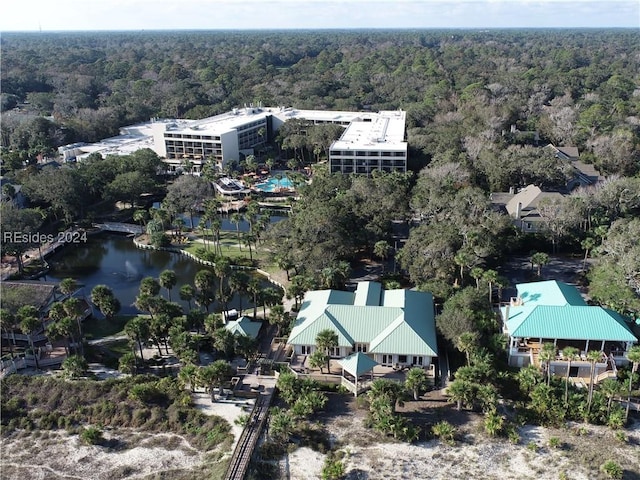 aerial view with a water view