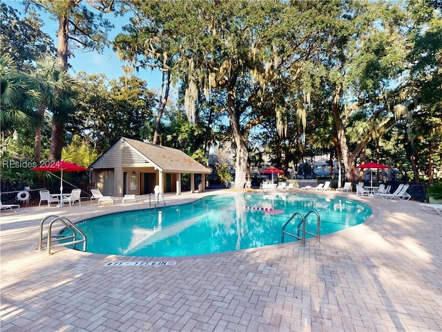 view of pool featuring a patio