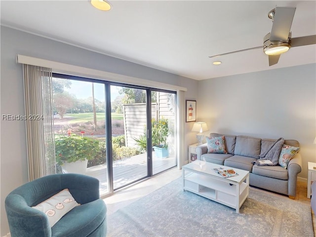 living room with ceiling fan