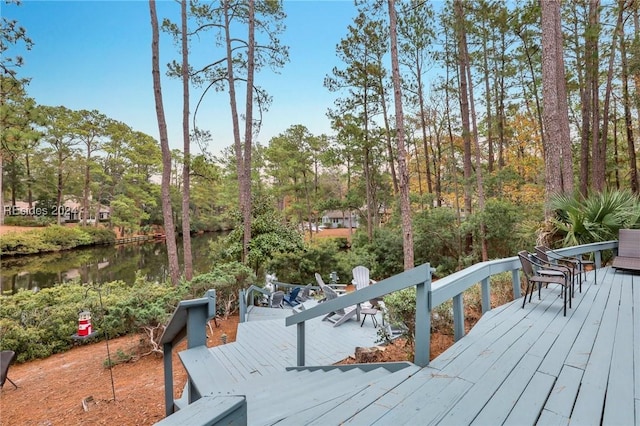 wooden deck with a water view