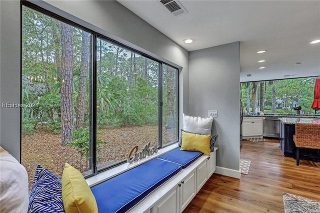 interior space with light hardwood / wood-style floors