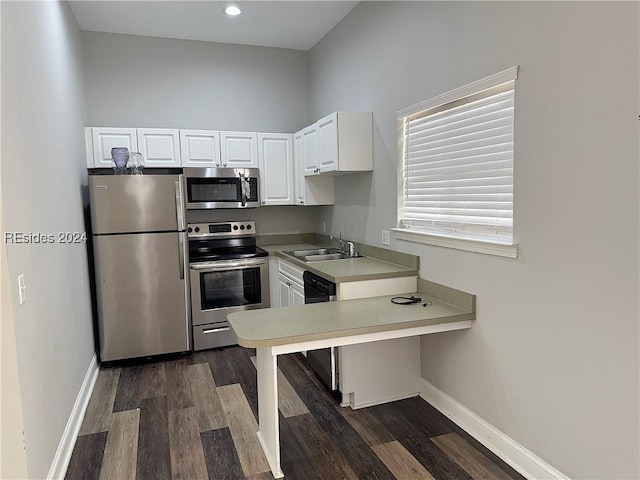 kitchen featuring sink, dark hardwood / wood-style floors, white cabinets, and appliances with stainless steel finishes