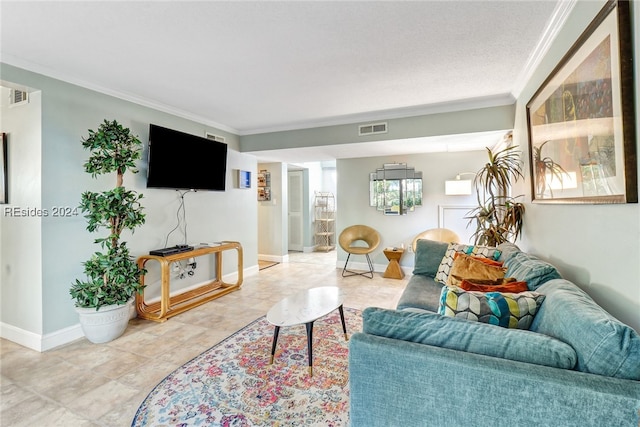 living room featuring ornamental molding