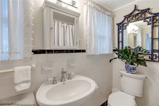 bathroom featuring sink, crown molding, and toilet