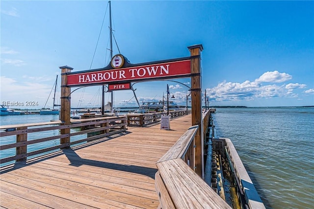 view of dock with a water view