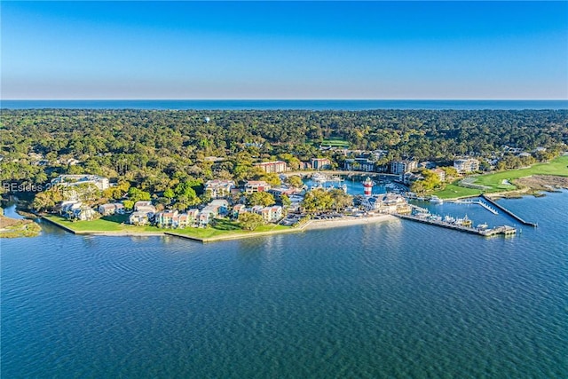 bird's eye view featuring a water view