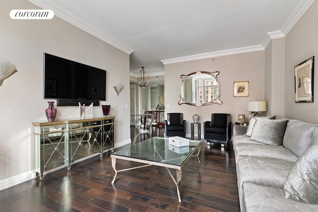 living room featuring crown molding