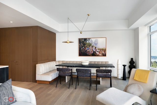 dining area with light hardwood / wood-style floors