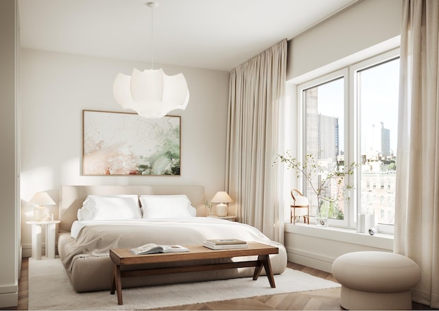 bedroom with wood-type flooring