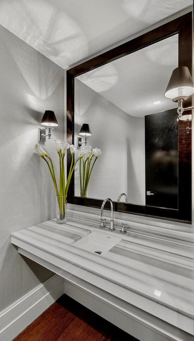 interior space featuring dark wood-type flooring and sink