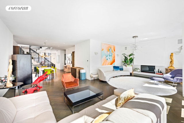 living room featuring dark hardwood / wood-style floors