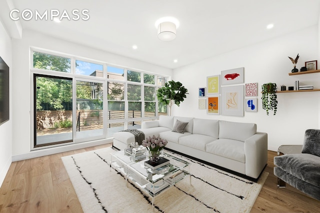 living room with light wood-type flooring