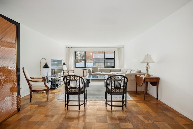 interior space with parquet floors