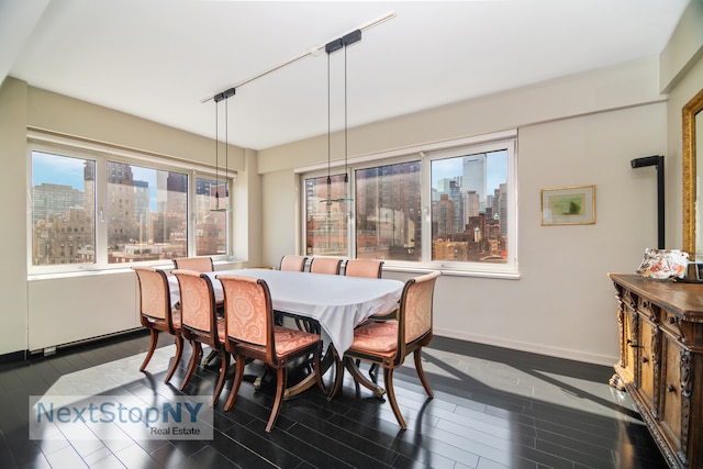 dining area with dark wood-type flooring and plenty of natural light