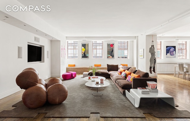 living room featuring light wood-type flooring