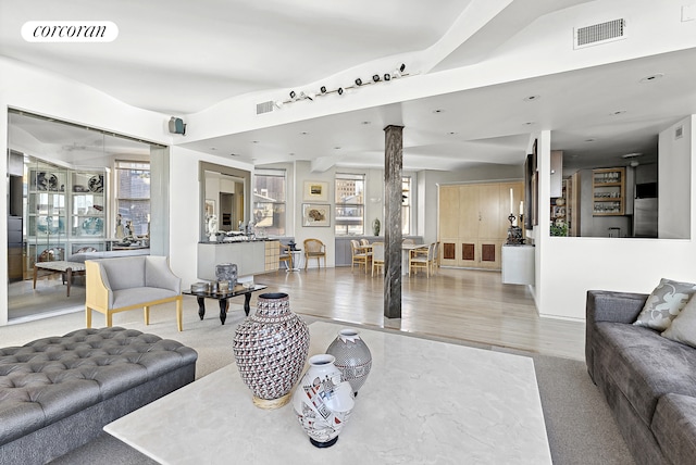 living room with light wood-type flooring