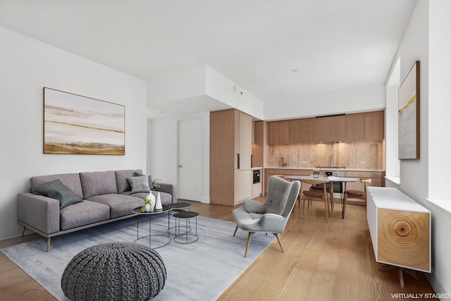 living room with light hardwood / wood-style flooring