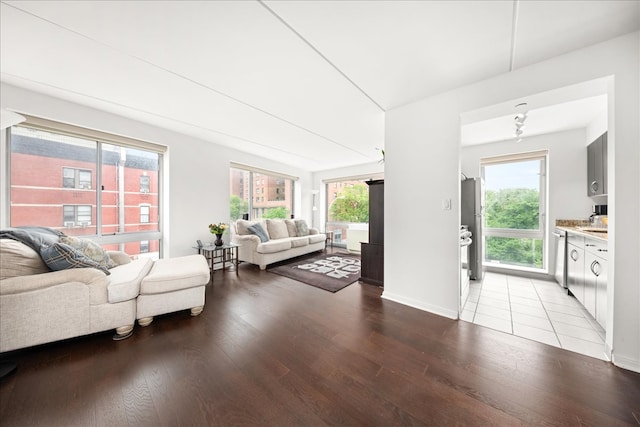 living room featuring light hardwood / wood-style flooring and a wealth of natural light