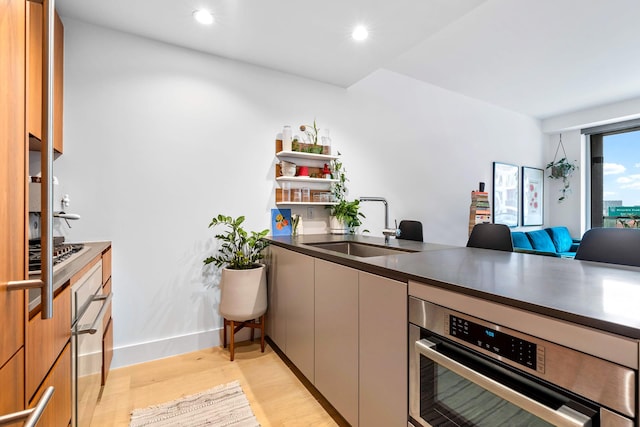 kitchen featuring light hardwood / wood-style flooring, appliances with stainless steel finishes, and sink