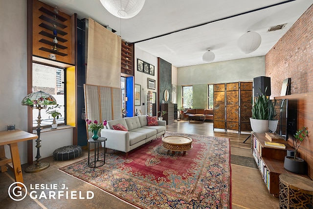 living room with hardwood / wood-style flooring