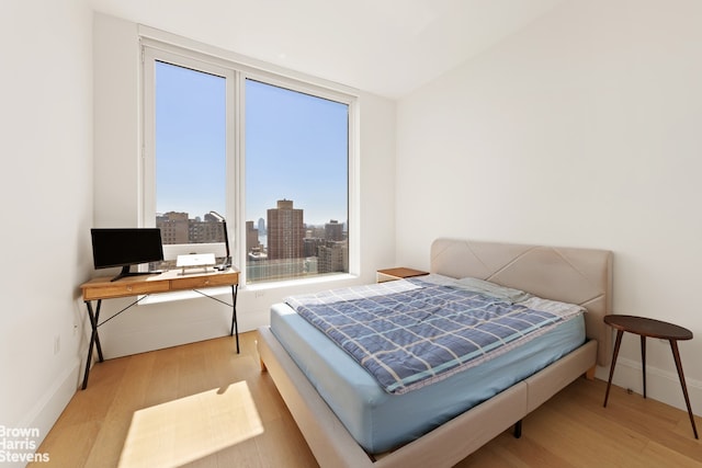 bedroom with light hardwood / wood-style floors