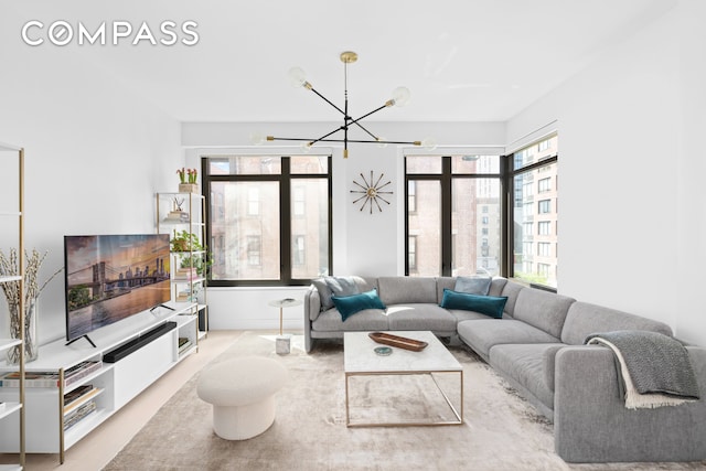 living room with a chandelier