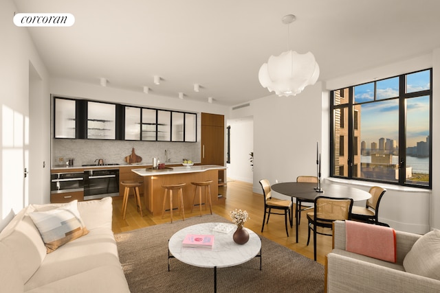 living room featuring light hardwood / wood-style flooring