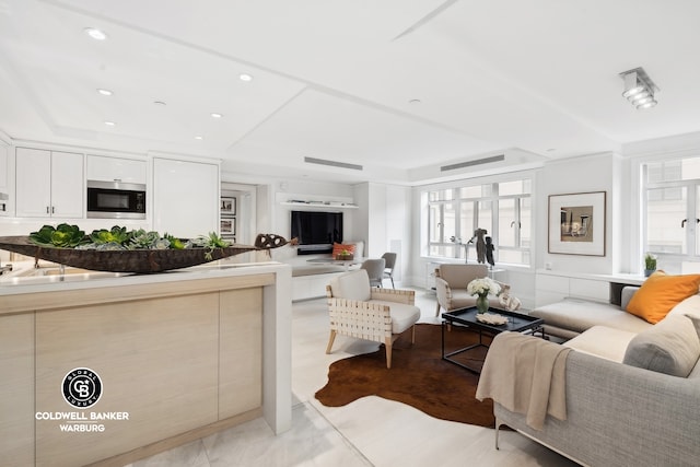 living room featuring light tile patterned floors