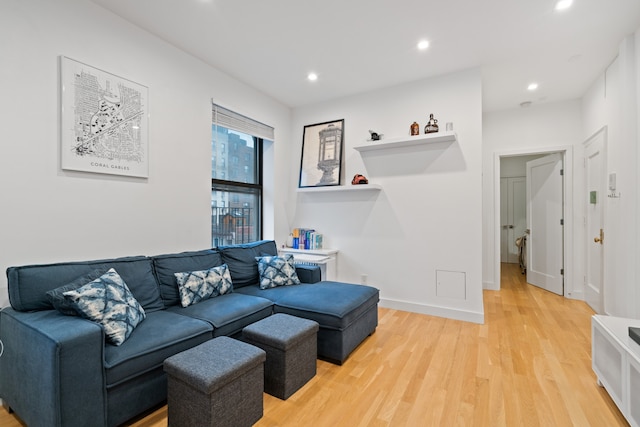 living room with light hardwood / wood-style floors