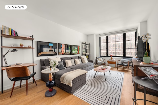 living room with light hardwood / wood-style flooring