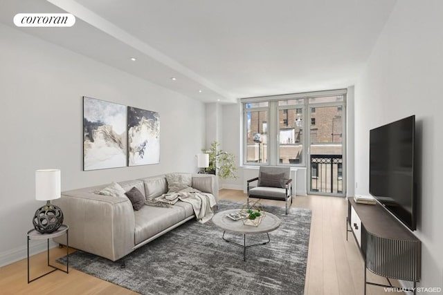 living room with hardwood / wood-style flooring