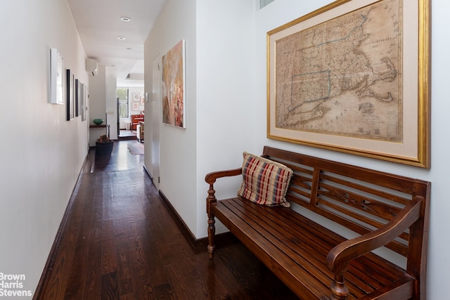 corridor featuring dark wood-type flooring