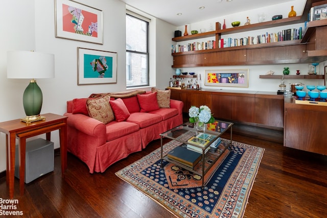 living area featuring dark hardwood / wood-style flooring