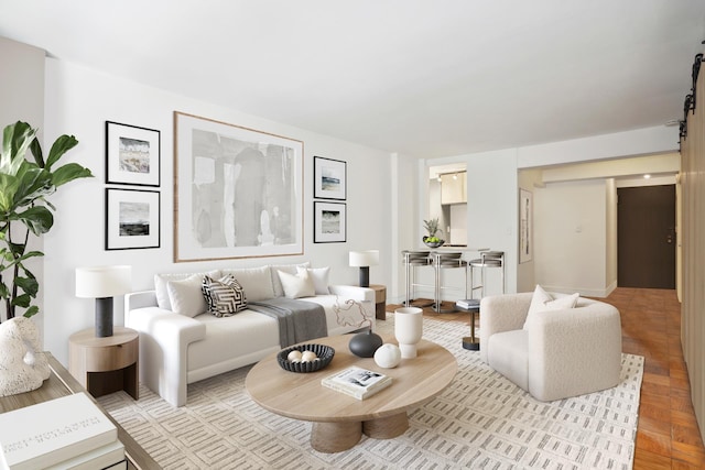 living room with light parquet floors