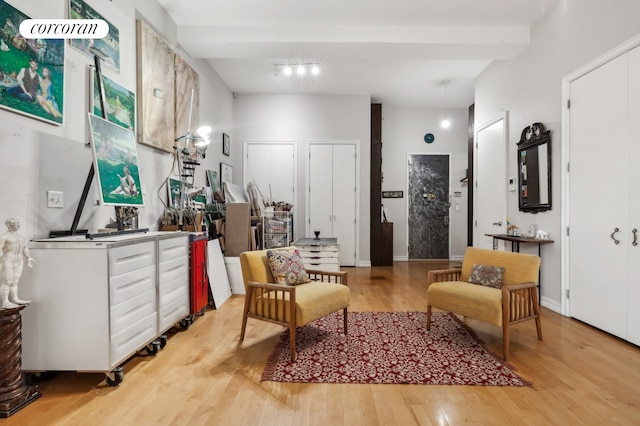 living area with light wood-type flooring