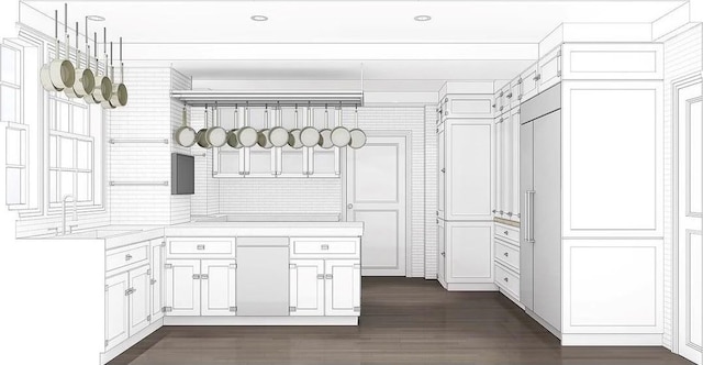 kitchen with sink, dark wood-type flooring, and white cabinets