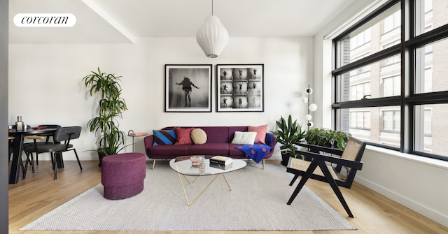 living room featuring hardwood / wood-style flooring and a wealth of natural light