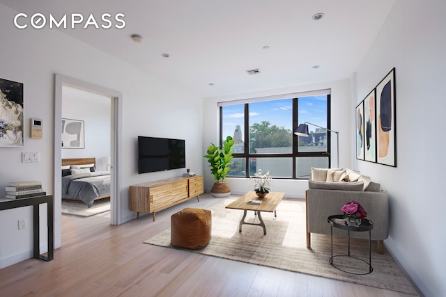 living room featuring light wood-type flooring