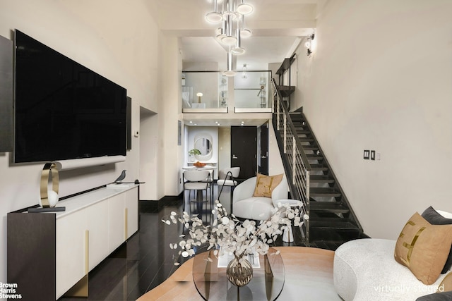 living room with dark hardwood / wood-style floors