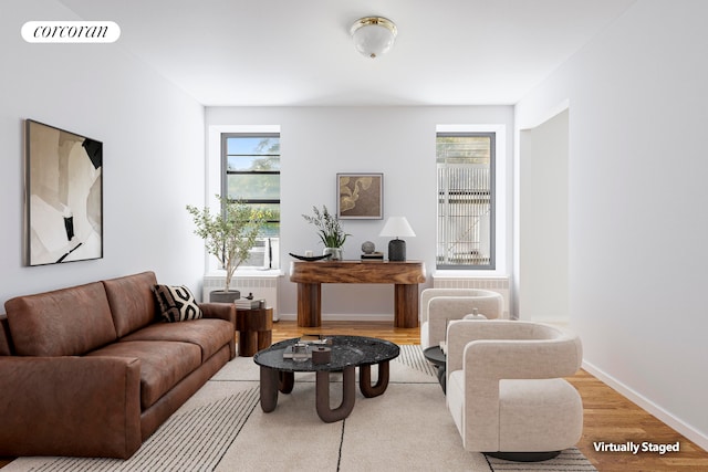 living room with light hardwood / wood-style floors