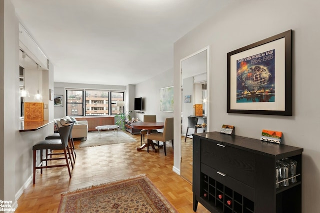 interior space with light parquet flooring