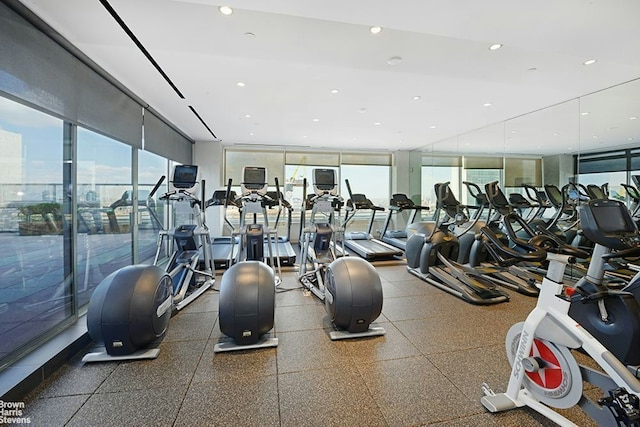 workout area featuring a wealth of natural light