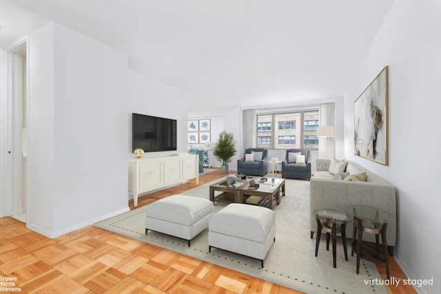 living room with light parquet flooring