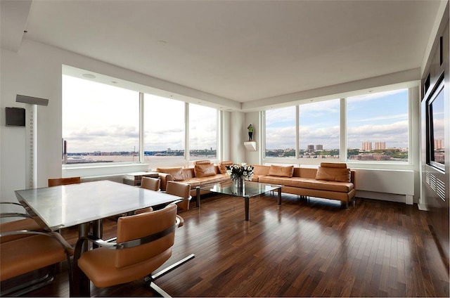 living room with dark wood-type flooring