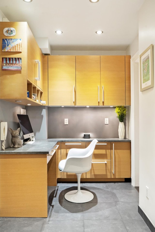 kitchen featuring built in desk