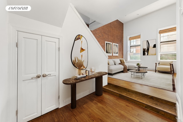 interior space with dark wood-type flooring