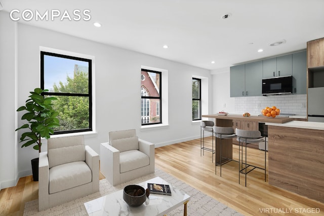 living room with light hardwood / wood-style flooring and plenty of natural light