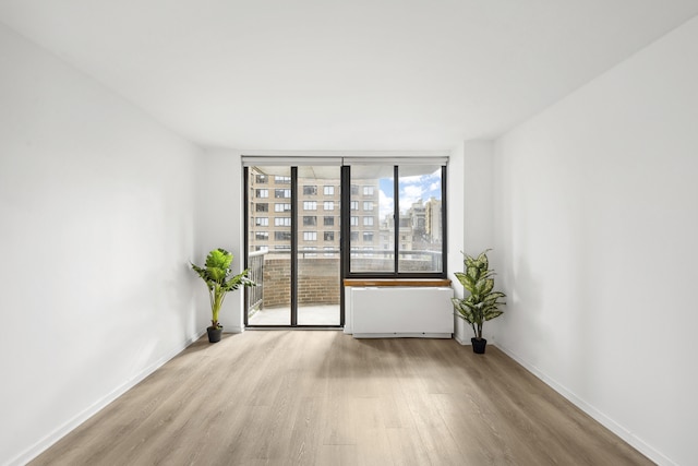 spare room with radiator and light hardwood / wood-style flooring