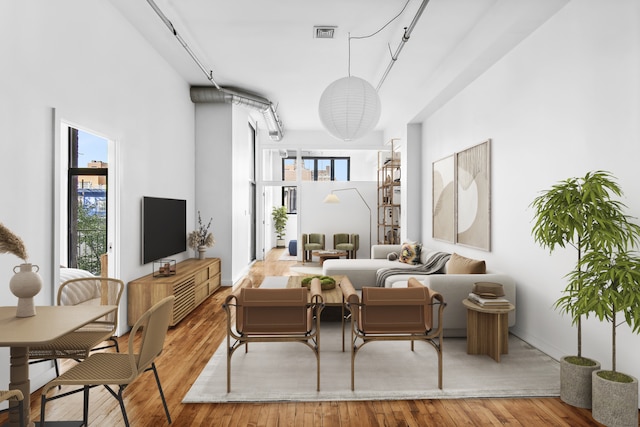 living room featuring light wood-type flooring